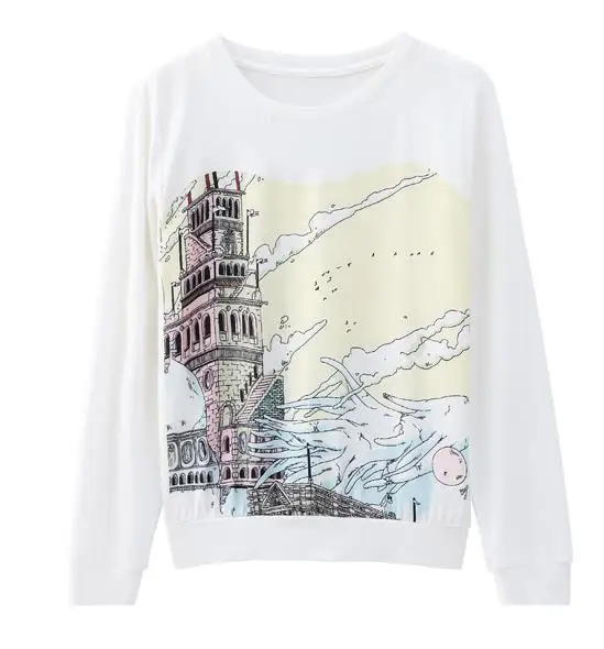 

Women White T-shirts Autumn Printed T-shirts Women Long Sleeve Printed Pullovers Femme Spring Tops