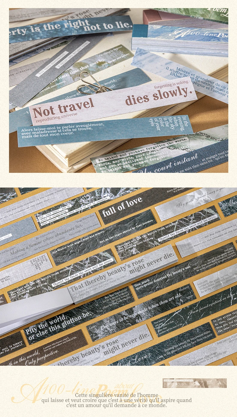 JIANQI 48 Blatt Streifen-Aufkleber, Buch, englische Sätze, dekoratives, handgefertigtes Scrapbooking-Material, Tagebuch, Album, Bastelbedarf – Detail 9