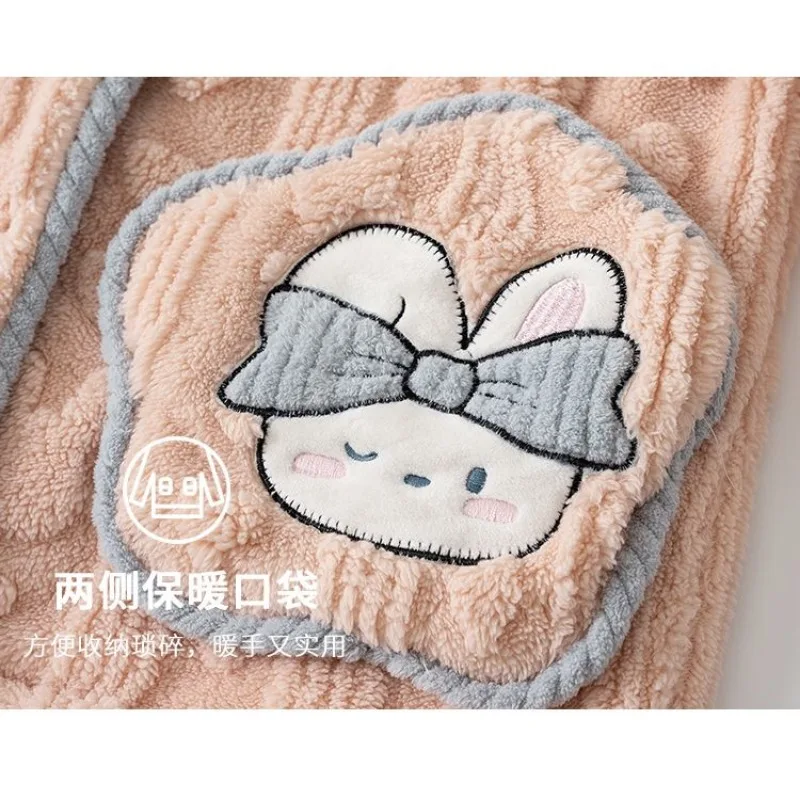 Warm Rabbit Winter Pajamas Women's New Thickened Velvet Loungewear Set Coral Fleece Lapel Home Clothing Flannel Large Loose Fit