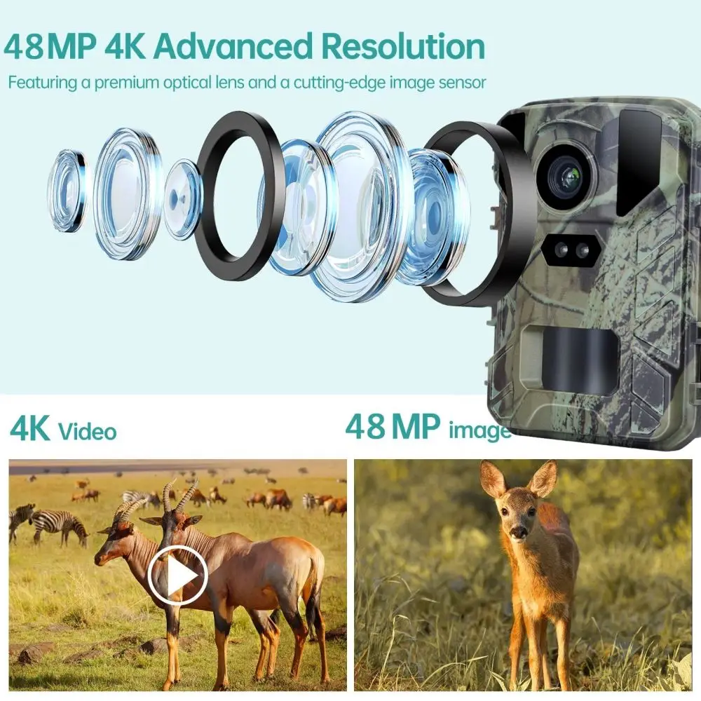 Outdoor Infrared Low Glow Arction Camera 4k 48MP Mini Trail Game Night Vision Waterproof Hunting Camera Wild Photo Trap Cam 4