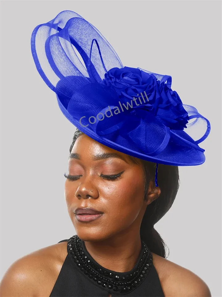 Copricapo da donna fascinator per matrimonio, tea party, cappello a bombetta, cappello da corsa Ascot, piuma, fiore, fascinator con fascia per capelli, accessori per capelli da sposa, Beige, Taglia