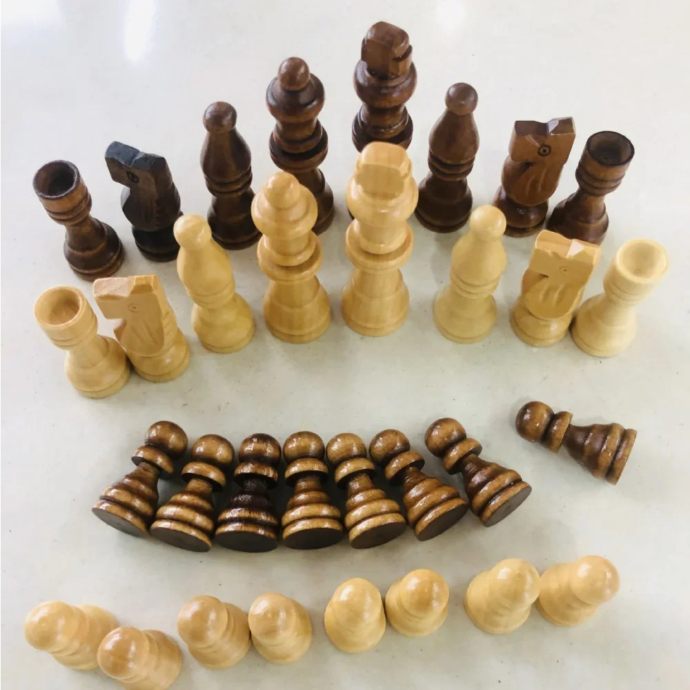 16Pcs Wooden Chess Pieces Set 64mm King International Chessmen Classic Board Game Collection Strategy Game Accessories