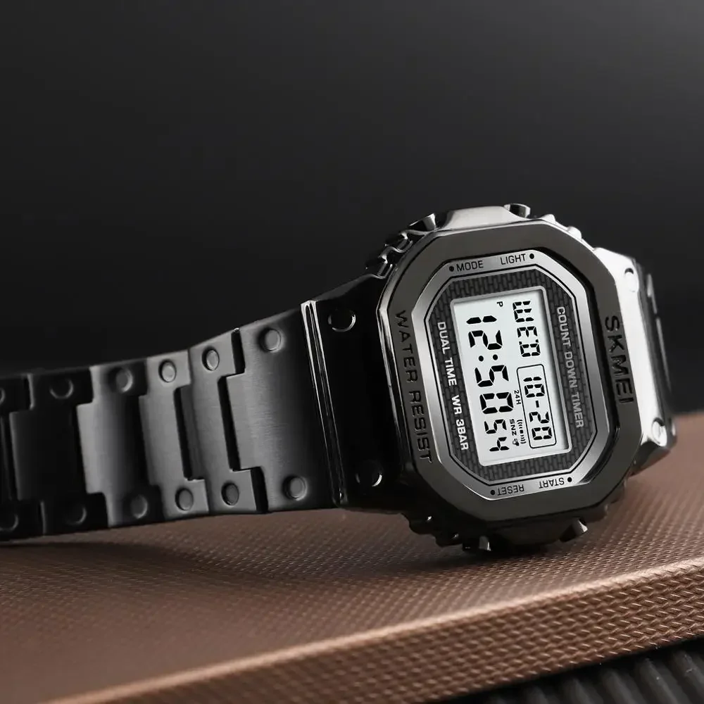 SKMEI 1456 3Bar Waterpoof Alarm Clock Alloy Case Digital Men Watches reloj hombre Fashion Sport Watch Men Digital Watches 3
