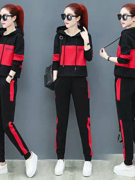 Casual Sportswear Set Women's Spring Autumn Loose Fashionable Mom's Leisure Wear Two-Piece Set Korean Style High Waist Long P... - 5