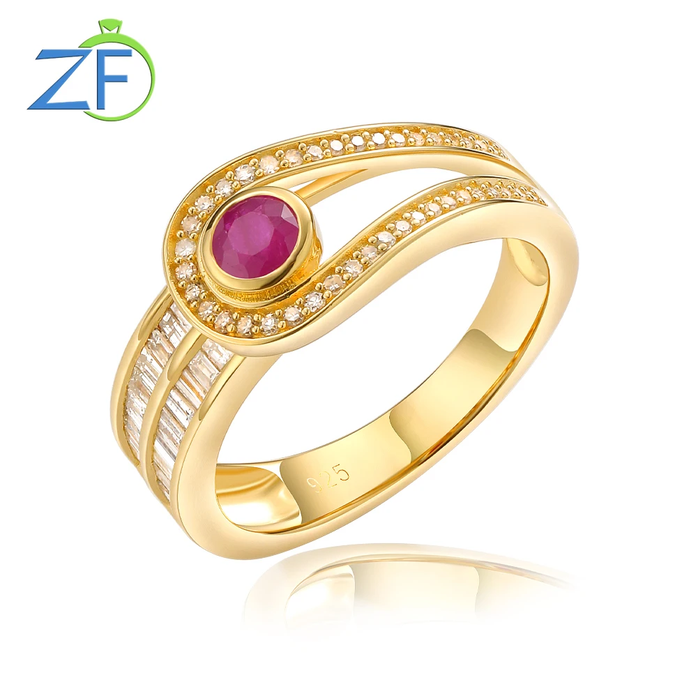 

GZ ZONGFA Original 925 Sterling Silve Ring for Women Natural Ruby Diamond 1ct Noble Elegant Party 14K Gold Plated Fine Jewelry