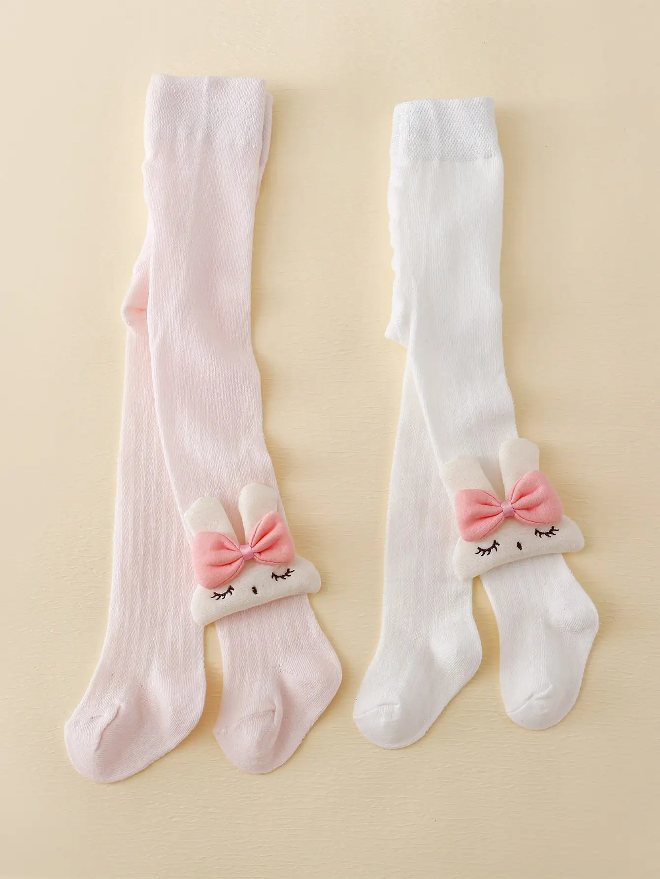 2pairs Kids Rabbit Bow-Knot Decor Fabric Tights For Daily Wear