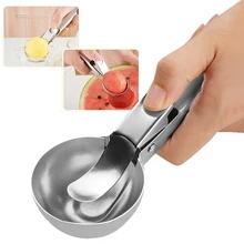 Ice Cream Scoop Spring Push Out Ice Cream Scoop Thickened Stainless Steel Non-Stick Watermelon Fruit Ice Ball Scoop Kitchen Tool