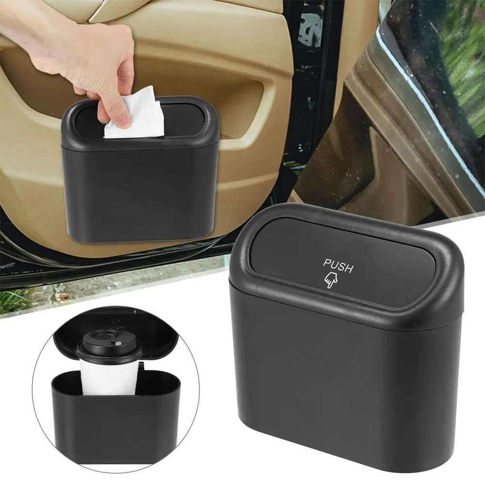 

Car Trash Bin Hanging Vehicle Garbage Dust Case Storage Box Black ABS Square Pressing Type Car Trash Can Interior Accessories