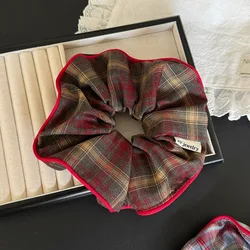 Elegant British Plaid Scrunchies - Stylish Elastic Hair Accessories - About 13 cm (Red brown Plaid)