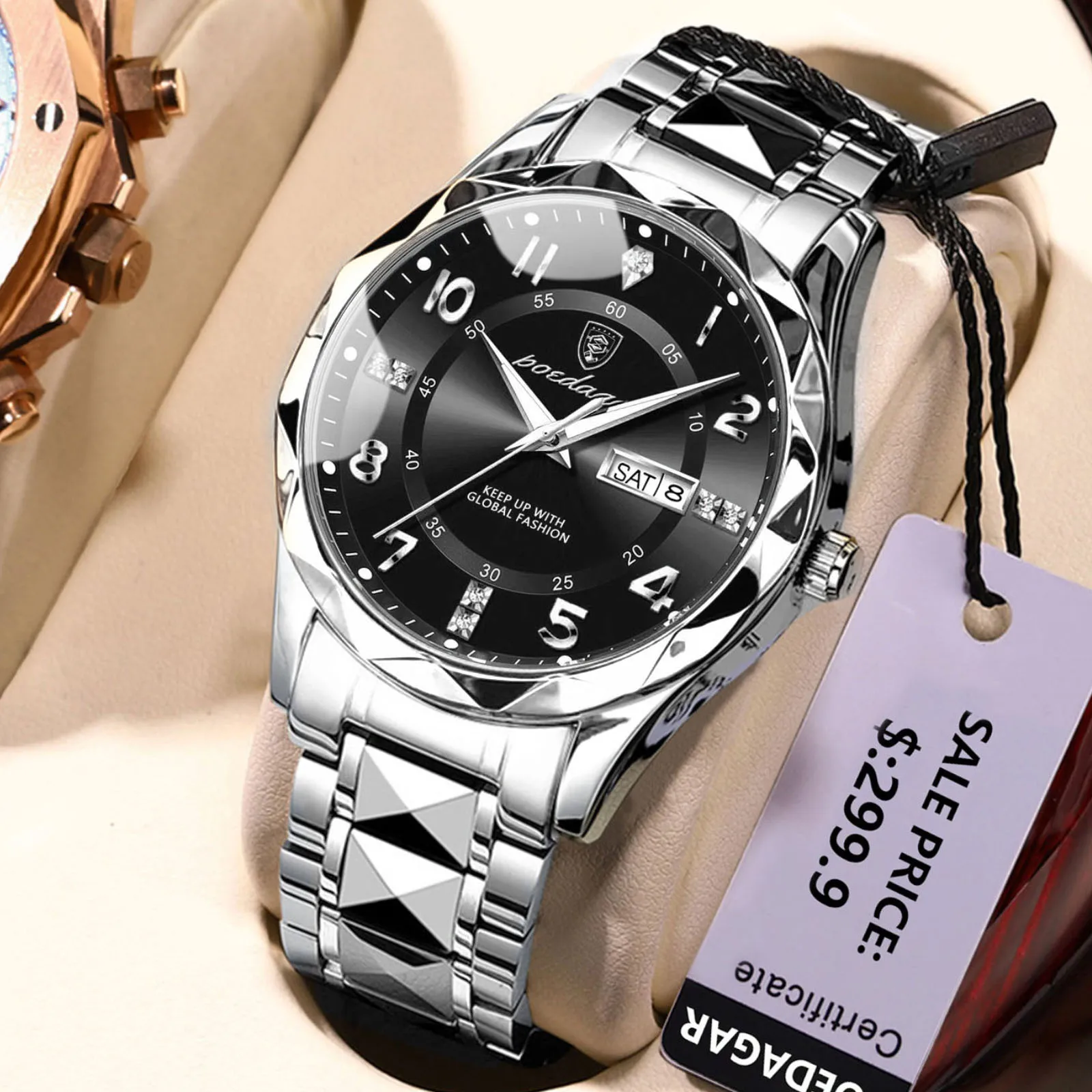 POEDAGAR Fashion Men's Watches Big Arabic Numerals Dial Male Wristwatch Waterproof Luminous Date Week Original Quartz Watch Man 2