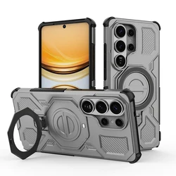 Shockproof Rugged Armor Case with Rotatable Magnetic Ring Stand - Galaxy S26+ (Grey)