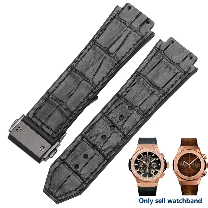 Premium Genuine Leather & Silicone Watch Strap, 25mm - 19mm,