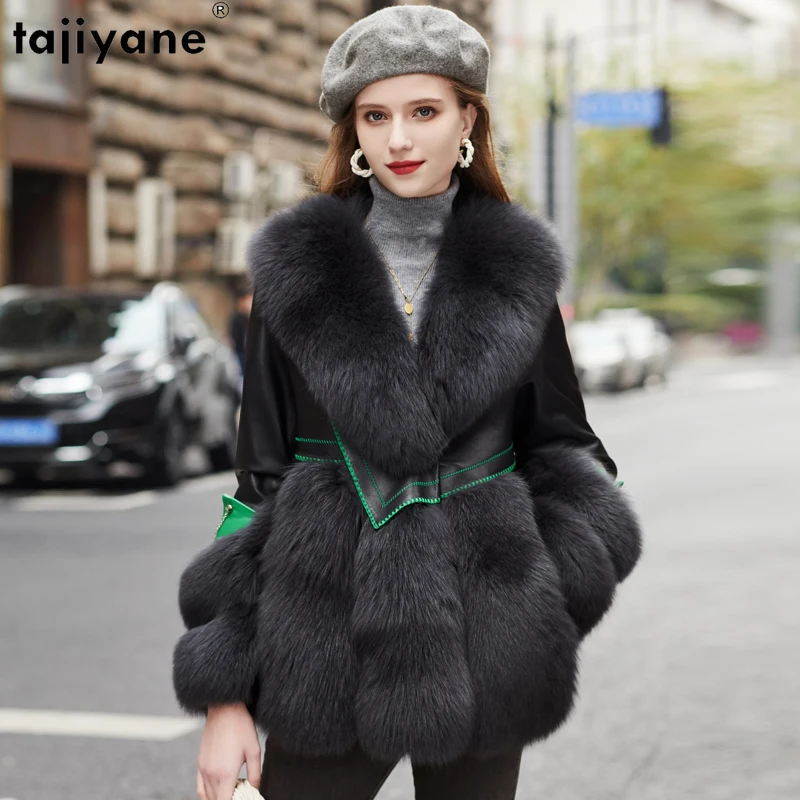 

Tajiyane Top Quality Real Sheepskin Leather Jacket Women Fox Fur Coat Luxury Winter 2023 Long Down Coats Womens Clothing Casaco