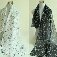Trendy Women Neck Scarf Ladies Gift Accessory Treble Clef Printed Muffler Chiffon Silk Scarf Music Note Printed Scarf Shawl 1