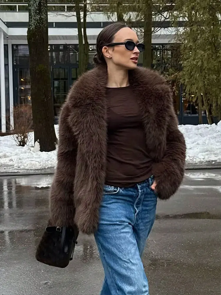 HH Autumn Winter Faux Fur Coat For Women Elegant Solid Button Long Sleeve Jacket Female Fashion Streetwear Warm Outerwear