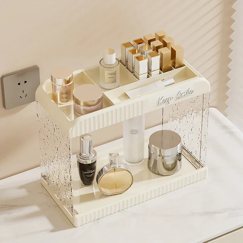 2025Makeup Organizer Glacier-textured Icy-finish Display Shelf Cosmetic Makeup Organizer for Vanity Desktop and Bathroom Storage 2