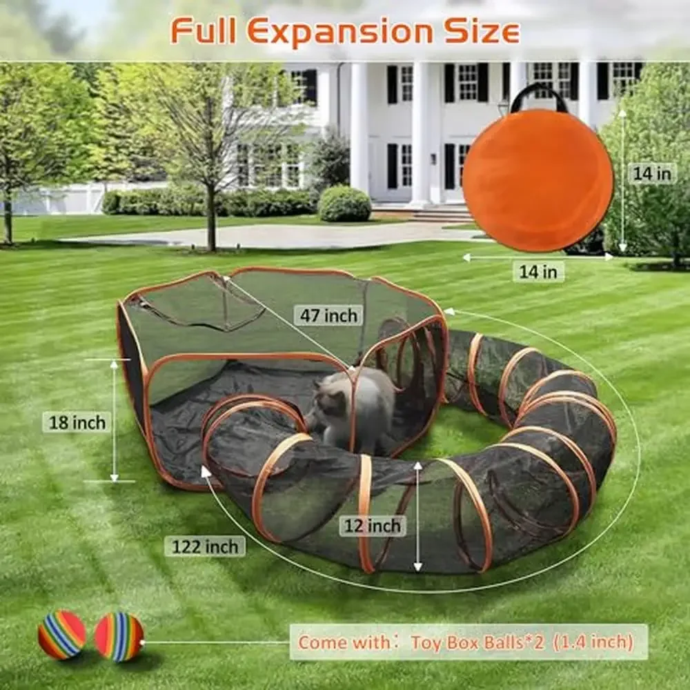 Outdoor Cat Playpen Tent Tunnel Enclosure Indoor Cats & Small Pets Breathable Mesh Durable Oxford Fabric Base Dual Use Indoor