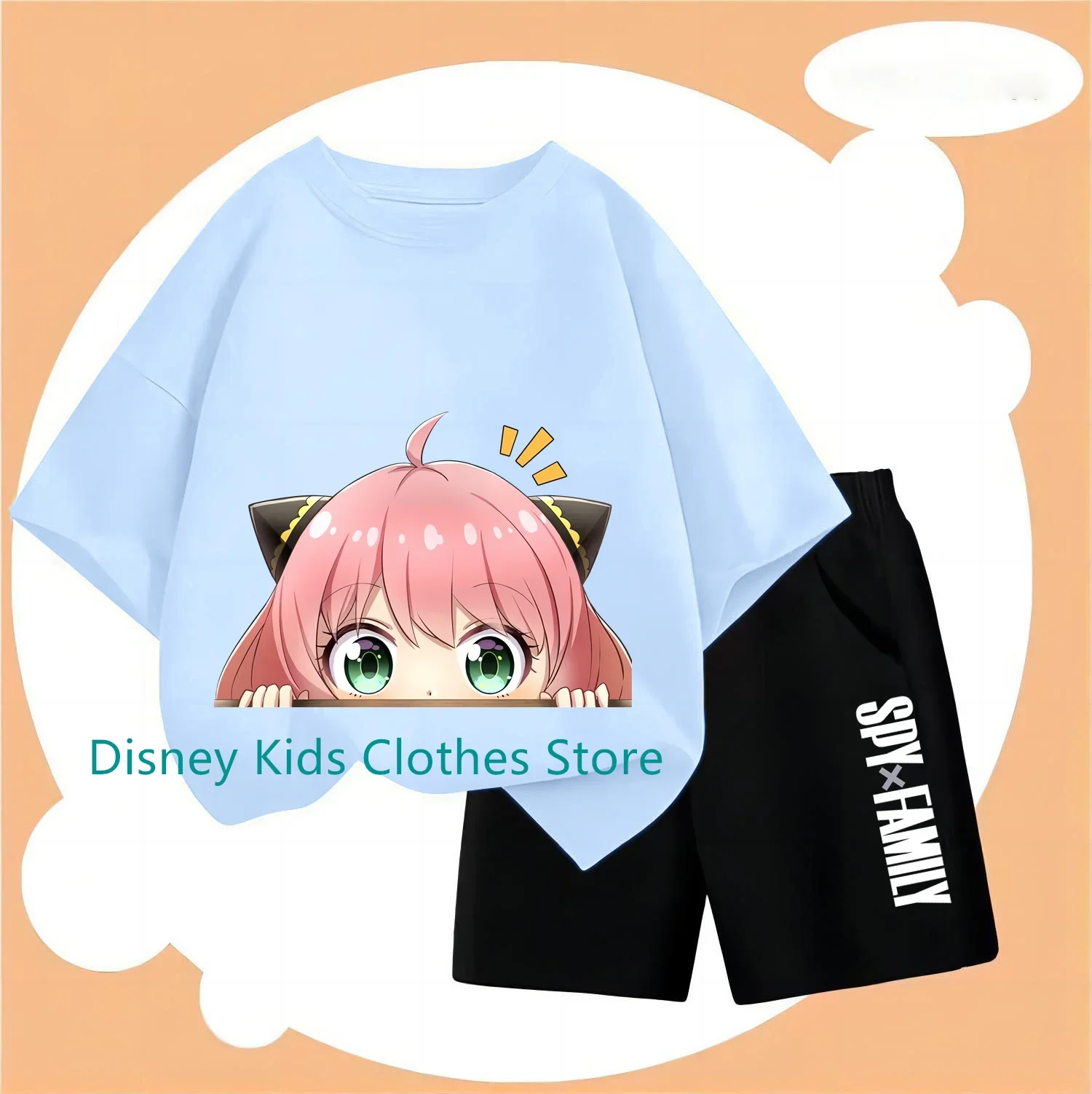 Japanese Anime Spy X Family Anya Forged Graphic Printed T-shirt Street Kids Clothing Fashion Short Sleeve Neutral T-shirt Sets 2