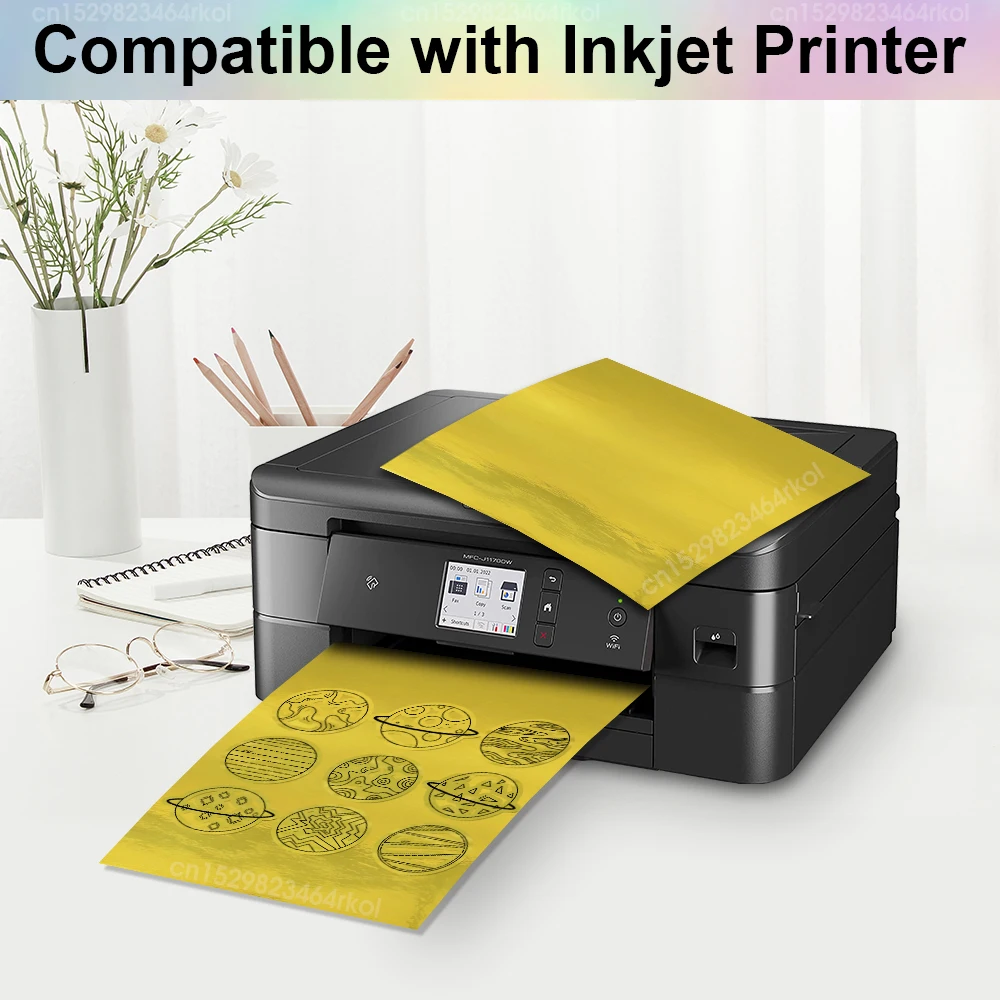 잉크젯 프린터 DIY용 자체 접착 라벨 복사 용지, 금색 인쇄 가능 비닐 스티커 용지, A4 용지, 210x297mm, 10 매