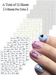 Stylish Handwriting Self - Adhesive Nail Art Stickers - Elegant DIY Manicure Decals (Set2 (12 Sheets))
