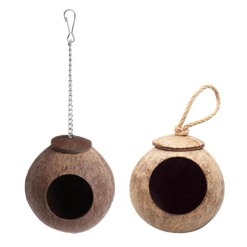 Bird House Bird Toys Bird Nest Natural Coconut for shell Bird Nest House Cage Feeder Toy with Hanging Lanyard for Pet Parrot