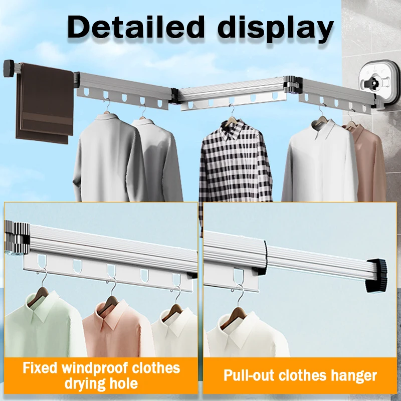 Wall-Mounted Foldable Clothes Drying Rack Aluminum Alloy Suction Cup Collapsible Cloth Hanger Space Saving Balcony Drying Rack