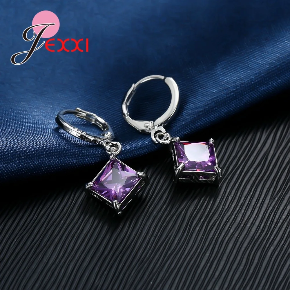 Jewelry Set 925 Sterling Silver Simple Fashion Square Cubic Zircons Women Wedding Accessory 8 Colors