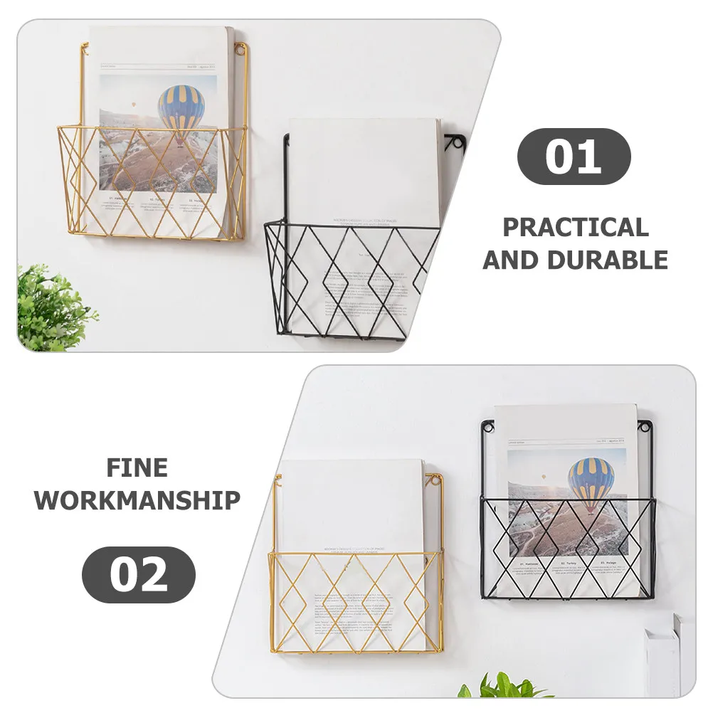 2Pcs 벽걸이형 파일 정리함 홈 오피스 문서 잡지 보관용 견고한 금속 랙 걸이식 파일 홀더 메쉬 디자인