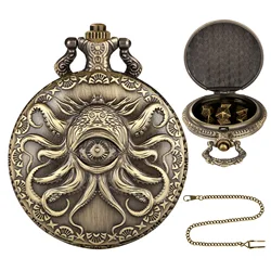 Dragon - Themed Retro Pocket Watch Case with 7 - Piece Metal Polyhedral Dice Set (Bronze octopus 1)