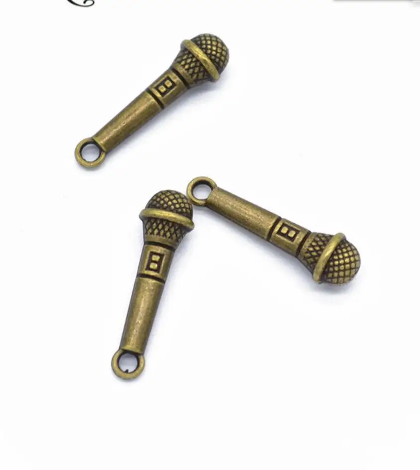 60pcs Charms Microphone 24x7mm Tibetan Bronze Silver Color Pendants Antique Jewelry Making DIY Handmade Craft F0227