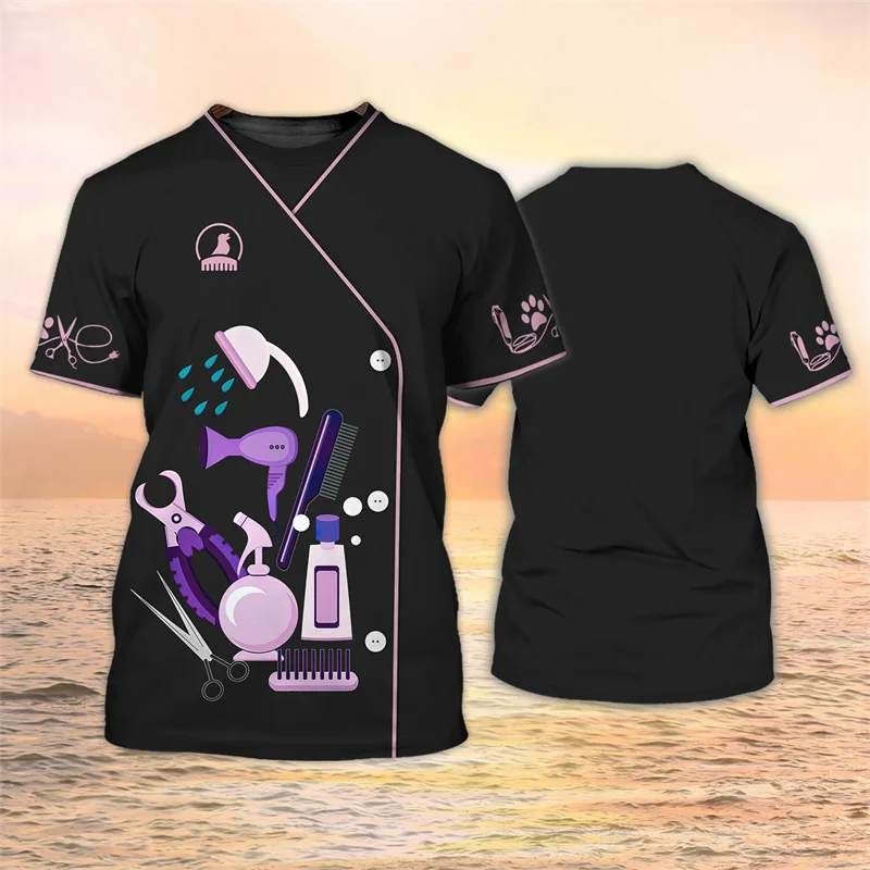 

3D Pet Groomer Printing T Shirt Children Fashion Streetwear Cosplay Short Sleeves Women Harajuku Tee Shirts Funny Clothing Tops