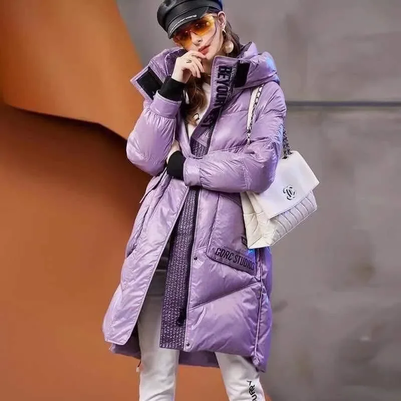 2024 New Women Down Jacket Winter Coat Female Mid Length Version Parkas Loose Thick Warm Outwear Hooded Leisure Time Overcoat