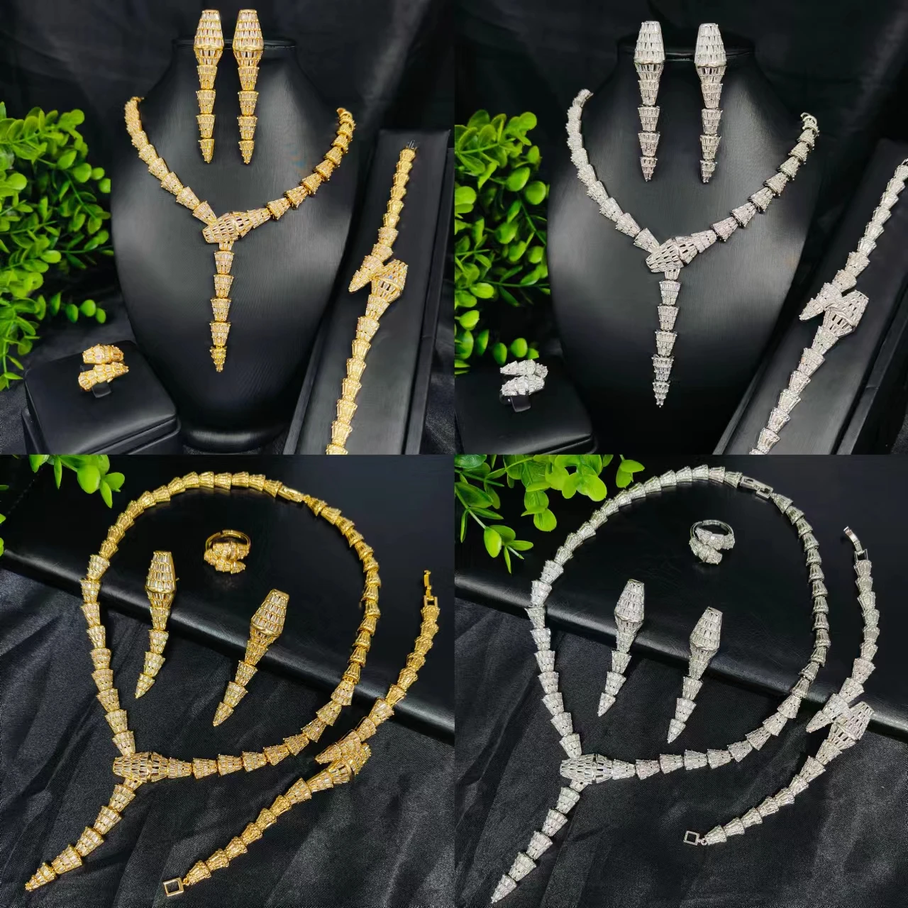 Nigeria 4pcs Bridal Zirconia Jewelry Sets - Luxury Dubai Style Platinum Plated CZ Crystal Wedding Sets for Women
