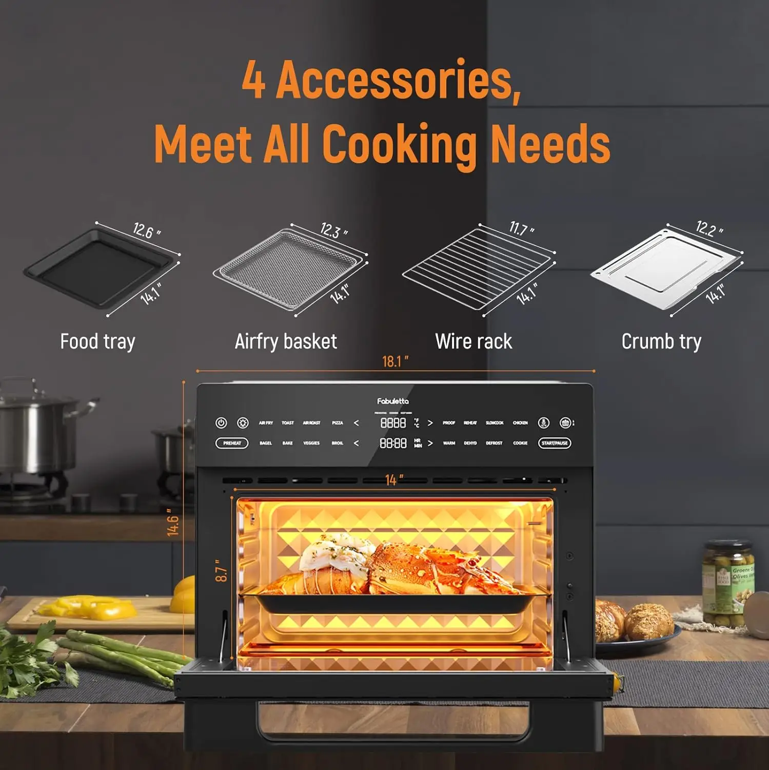 Air Fryer Toaster Oven Combo - Fabuletta 18-in-1 Countertop Convection Oven 1800W, 32QT Large Countertop Convection Toaster Oven 6