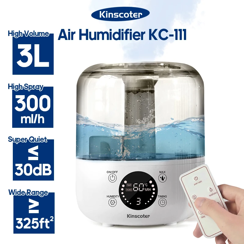 Umidificador de ar Elétrico Doméstico de 3l com Grande Capacidade e Grande Pulverização Umidificador Silencioso Pulverizador Atomizador Plugue de Parede