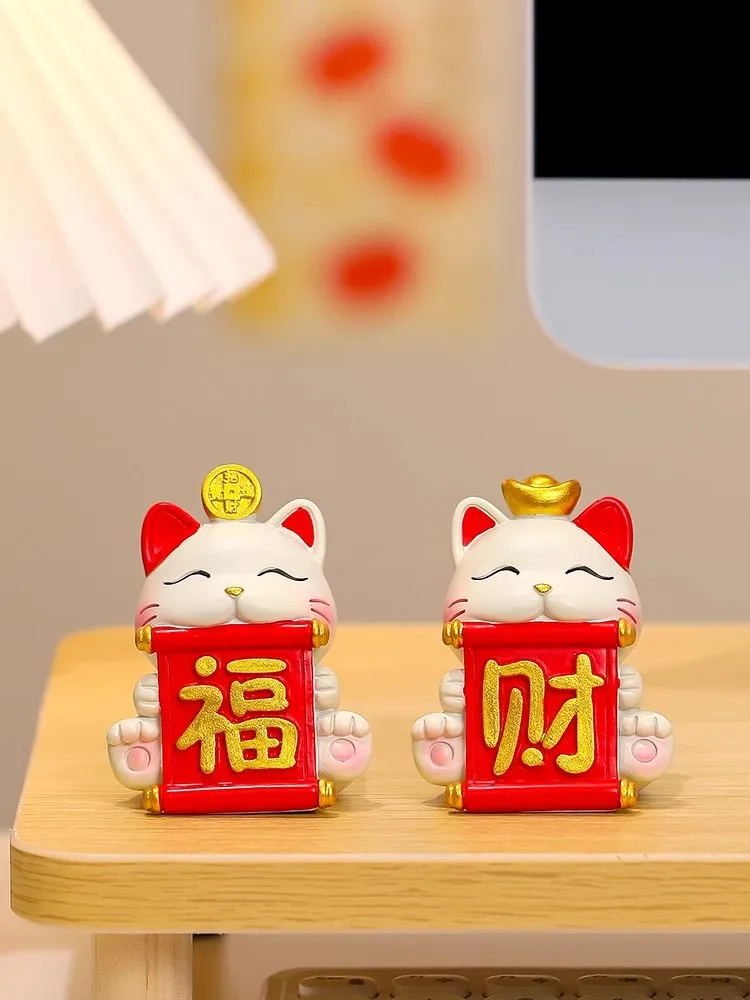창의적인 부를 가져다주는 고양이 장식품 사무실 장식장 데스크탑 장식 이사 새해 선물 행운 고양이 장식품