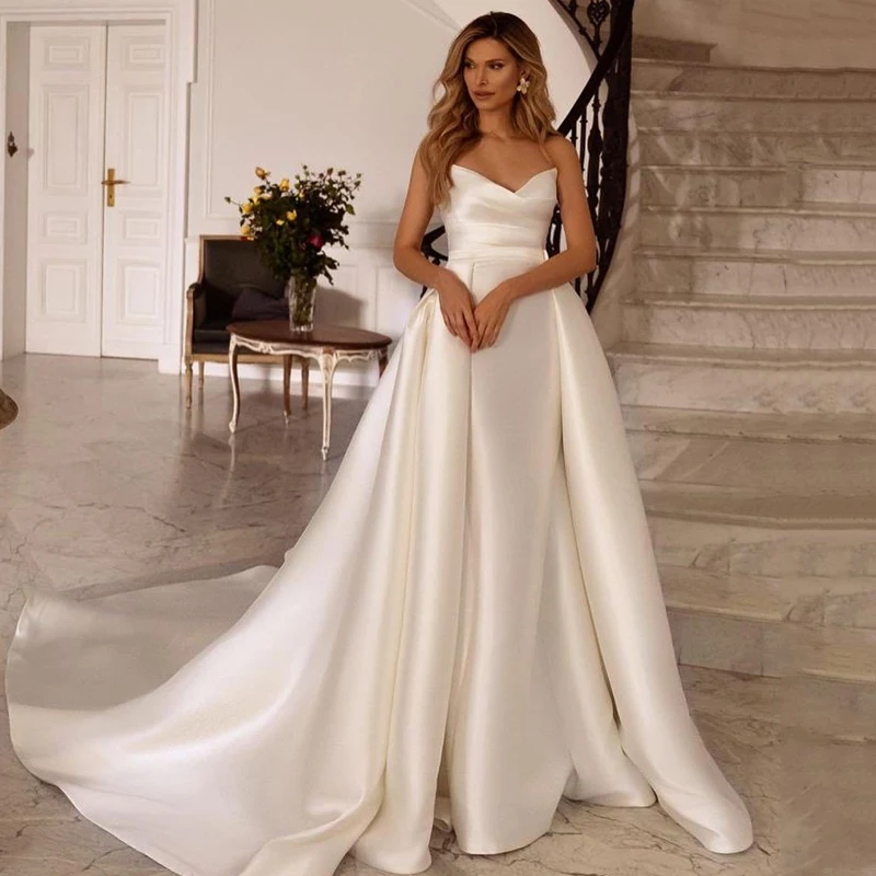 

Mermaid Wedding Dresses Sweetheart Satin Evening Dress Without Gloves Detachable Train Customize To Measures Robe De Mariee 2024