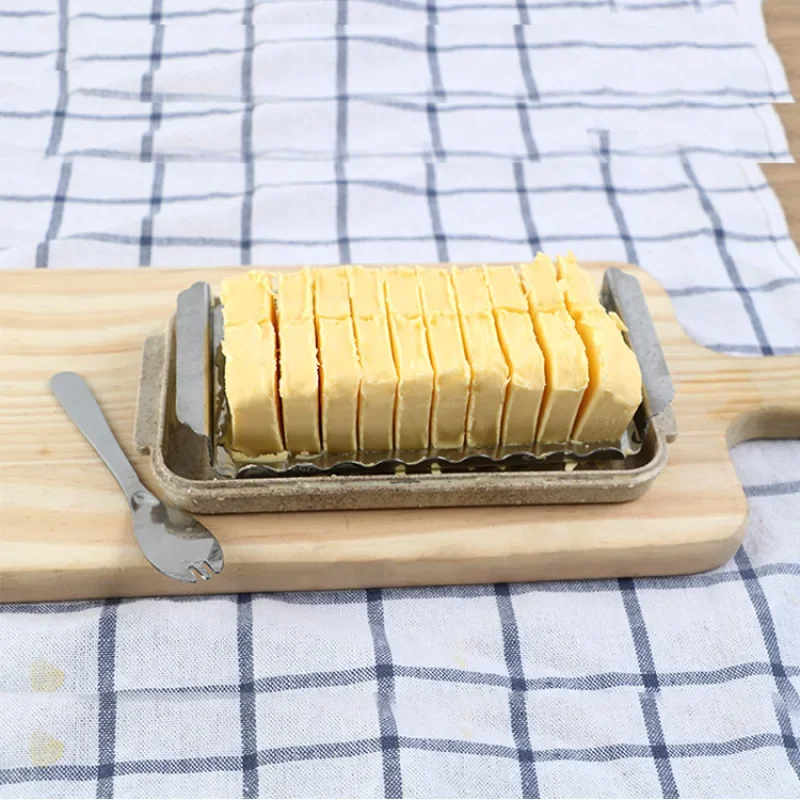 Stainless Butter Cutter & Case Kitchen Butter Box Cutting Food with Knife & Lid Container Sealing Storage Dish Cheese Keeper