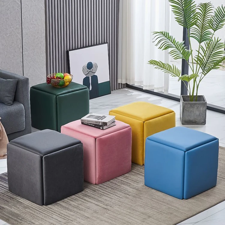 

Hot Sale Rubik'S Cube Stool Multifunctional Living Room Five-In-One Low Stool Nordic Small Apartment Dining Table Storage Stool