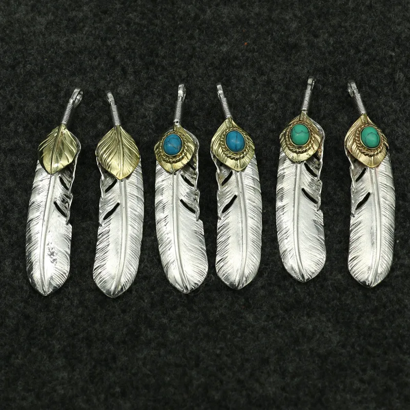 

Sterling Silver Feather Necklace Pendant High end Turquoise Silver Feather Necklace Pendant National Style Fashion Personality