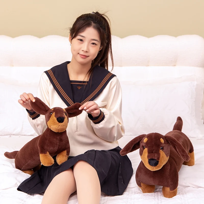 Dachshund Plush Long Pillow Brown Dog Body Pillow Animal Cartoon Body Hugging pillow Long Pillows Stuffed Home Decor