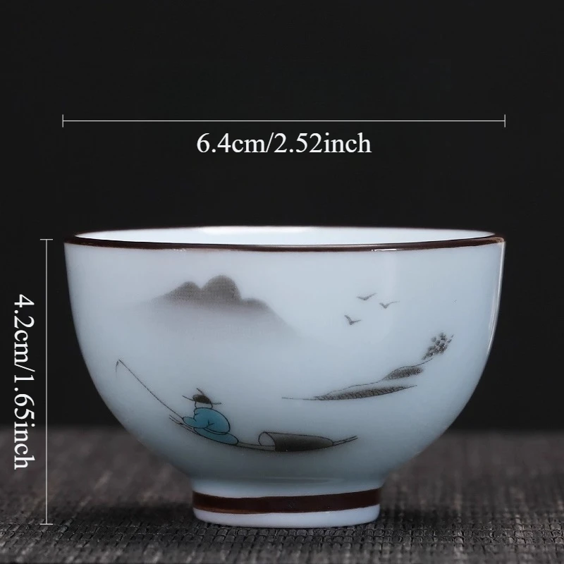 1pcs Celadon Kung Fu Tea Cup Ceramic Single Small Teacup Blue and White Porcelain Tea Cup Drinking Utensils Tea Set Accessories
