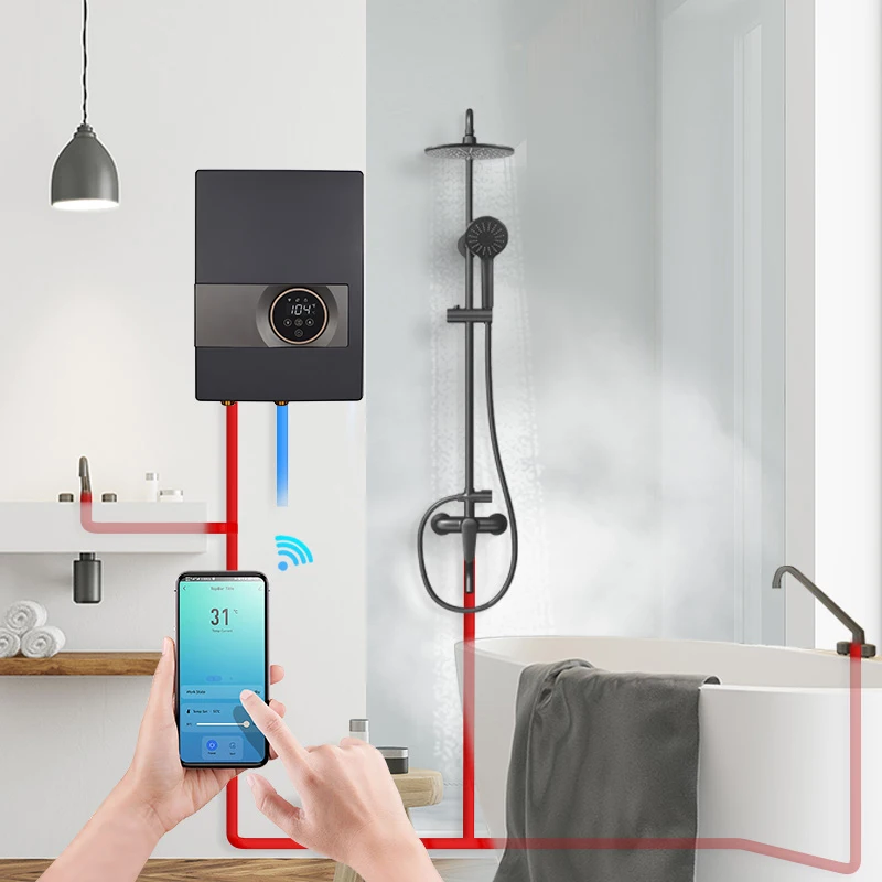 220V Tankless สมาร์ท Wifi รีโมทคอนโทรลเครื่องทําน้ําอุ่นไฟฟ้าฝักบัวเครื่องทําน้ําอุ่นทันที Geyser 1