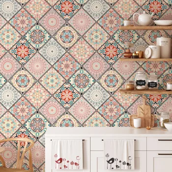 วอลเปเปอร์ลายแมนดาลา พอร์เชีย โมร็อกโก สไตล์โมเดิร์น แบบติดเอง กระเบื้องติดผนัง DIY กันน้ำ กันน้ำมัน สำหรับห้องครัว 1