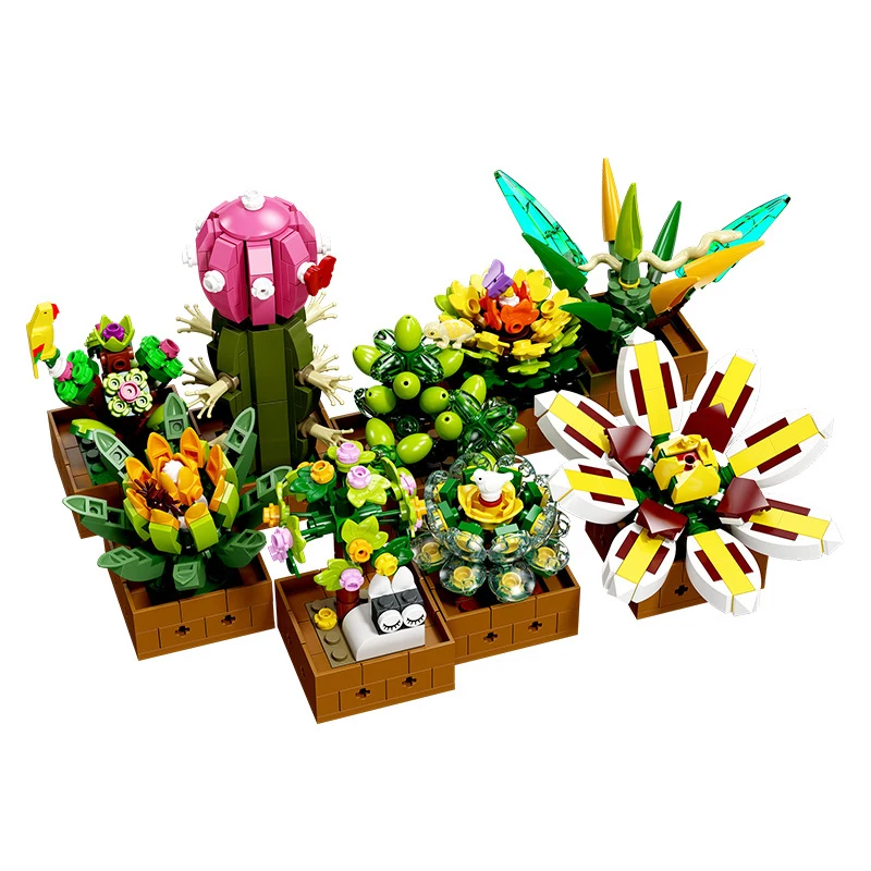 Succulente Cactus Building Bricks Moc Jj9037 Piante Tropicali Botanical Flower Model Decoration Blocks Ideas Kids Toy Gift