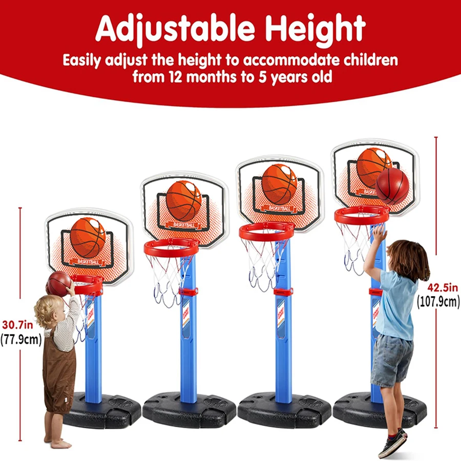 Basketball Set, Adjustable Hoop with 4 Balls, Indoor Outdoor Play, Carnival Game, Christmas, Birthday Gift 2
