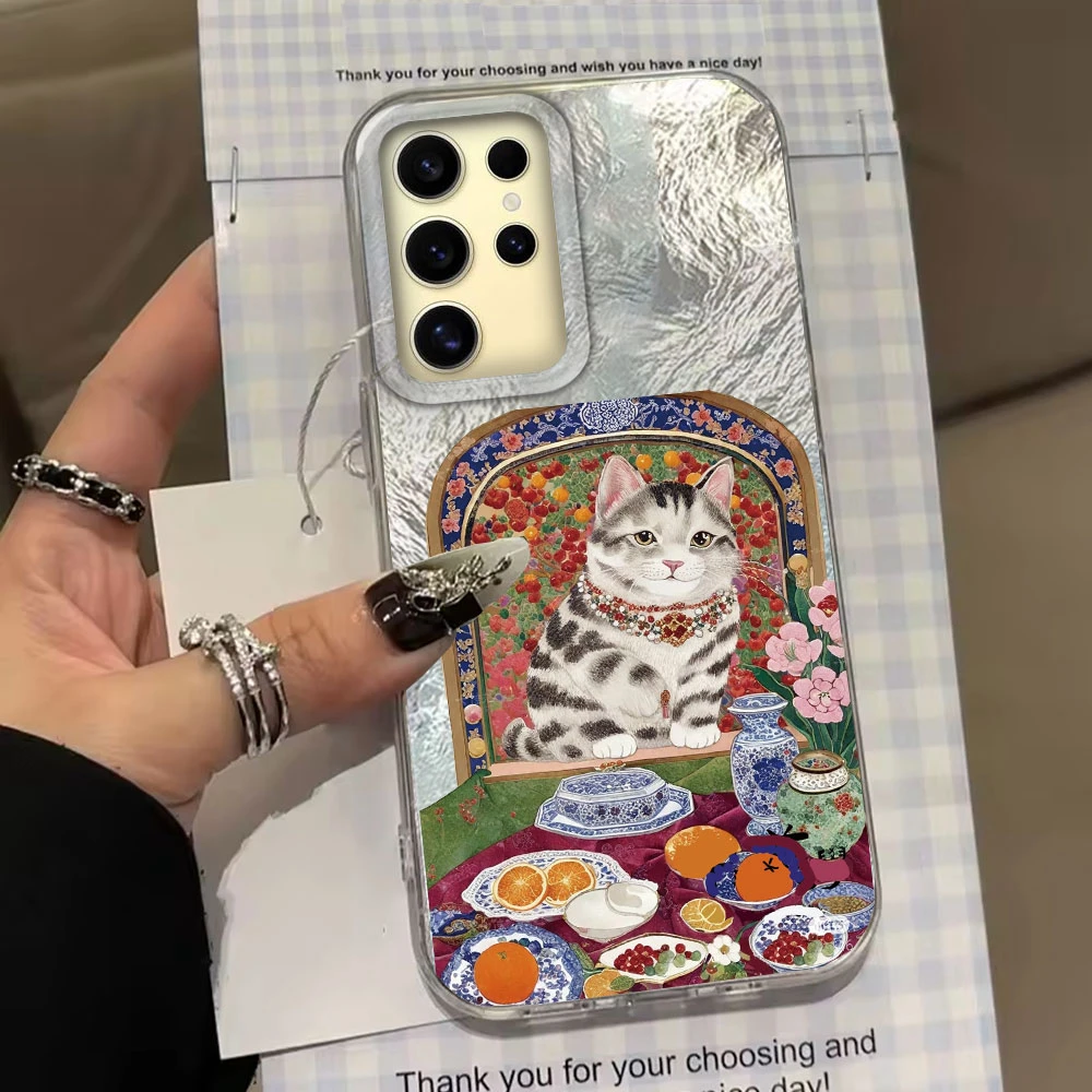 Retro Purple Cat Flower Vortex Texture Phone Case Cover