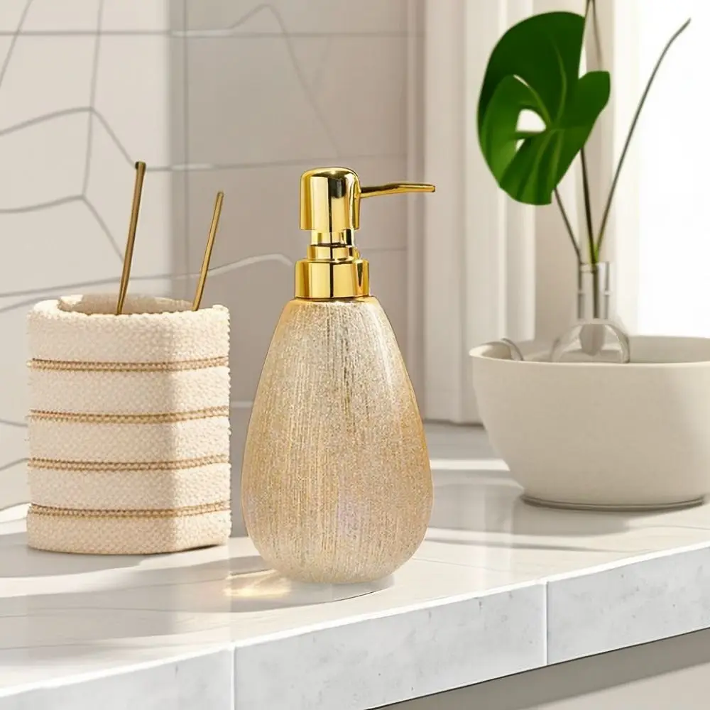 

Gold Ceramic Press Pump Bottles Luxury 400ml Liquid Dispenser Nordic Refillable Shampoo Bottles Hand Sanitizer Bottle Cosmetic