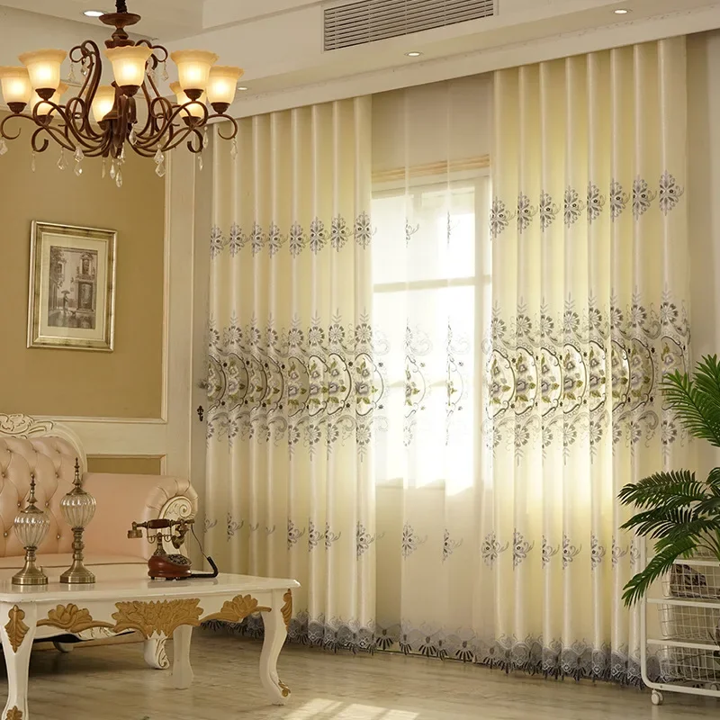 Cortinas de lujo para sala de estar, cenefas personalizadas europeas, bordado hueco, cortinas semisombreadas para sala de estar, comedor y dormitorio