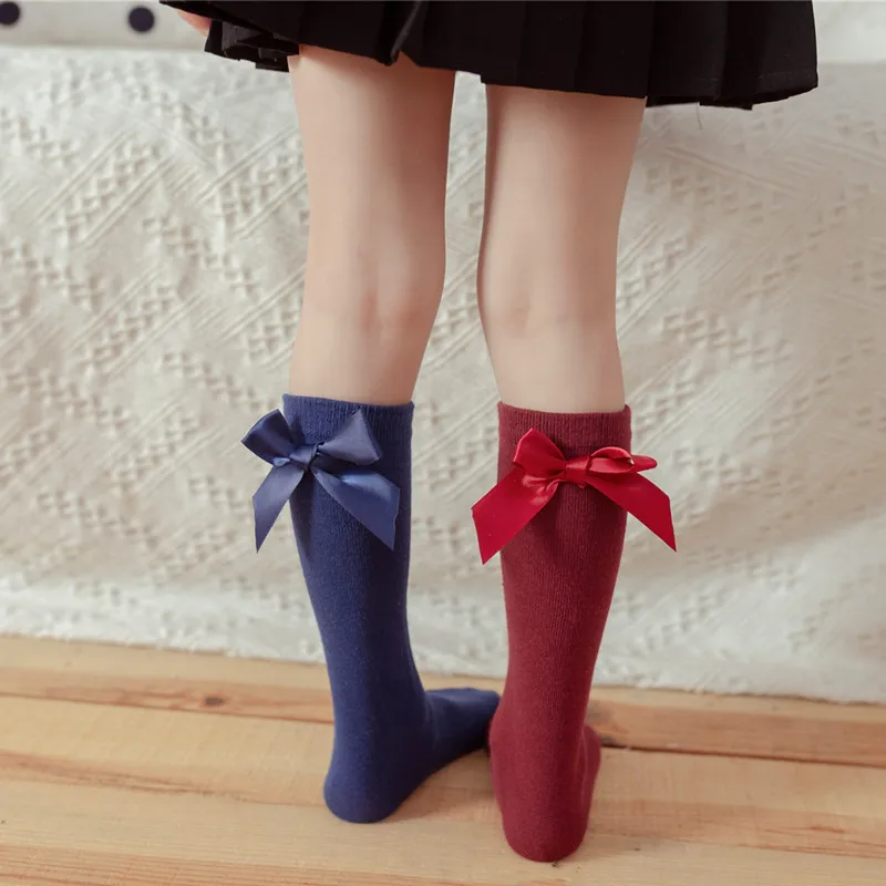 Girls' Cotton Bowknot Knee-High Socks - Stylish & Cute Stockings Set